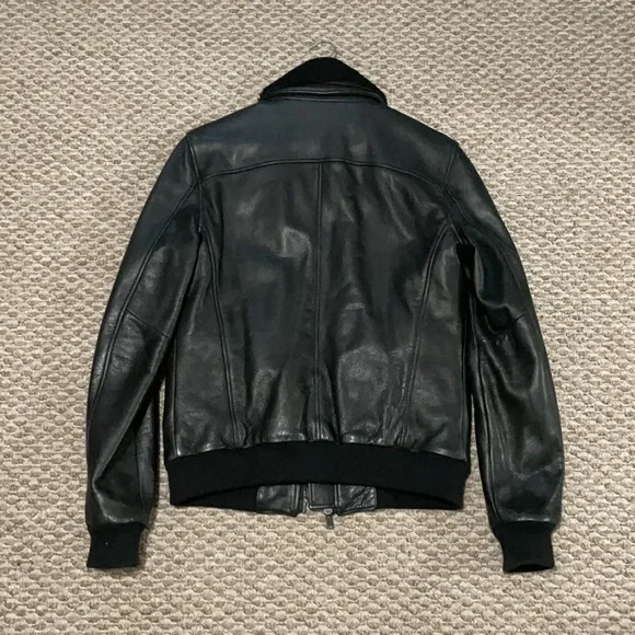 BLK DNM Leather bomber jacket w/ shearling collar - Picture 2 of 6
